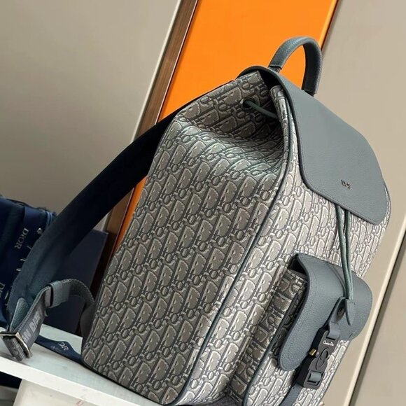 DIOR printed magnetic buckle closure backpack dark grey - Picture 2 of 9